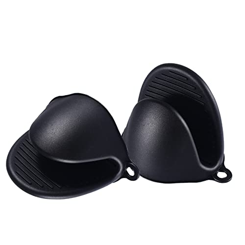 Acronde 2 Pairs Mini Oven Gloves Silicone Heat Resistant Cooking Pinch Mitts Potholder for Kitchen Cooking & Baking (Black and Grey) - Image 4