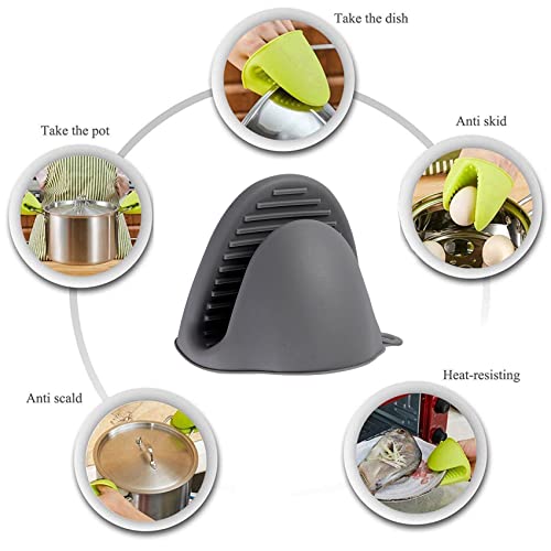 Acronde 2 Pairs Mini Oven Gloves Silicone Heat Resistant Cooking Pinch Mitts Potholder for Kitchen Cooking & Baking (Black and Grey) - Image 2