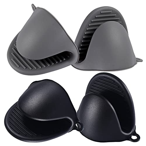 Acronde 2 Pairs Mini Oven Gloves Silicone Heat Resistant Cooking Pinch Mitts Potholder for Kitchen Cooking & Baking (Black and Grey) - Image 1