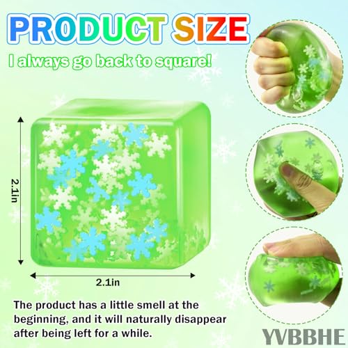 YVBBHE Green Squeeze Cube with Glow in The Dark Snowflakes InsideSquishy Fidget Gummy Toys Luminous Sensory Toys for Kids Autism Maltose Balls for Anxiety Stress Relief Gifts for Kids - Image 5