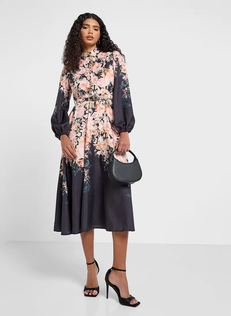 ELLA Floral Print Midi Dress