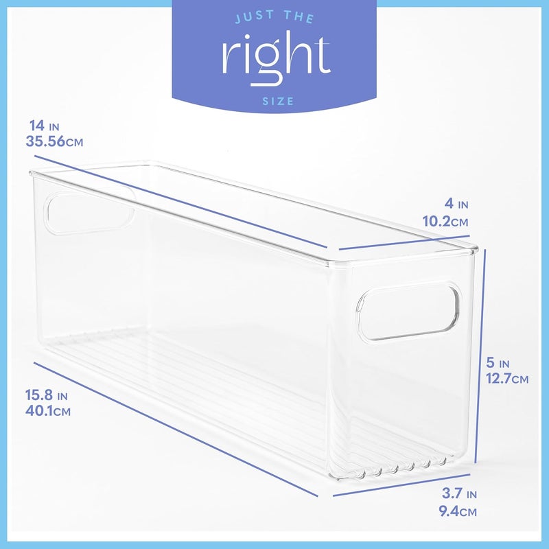 PrimeBox Plastic Food Storage 6 Pack Clear Container Bin with Handles for Organizing Kitchen, Pantry, Refrigerator, Freezer, Pantry, Cabinet, Closet, Bathroom. 14”x4”x5” - Image 3