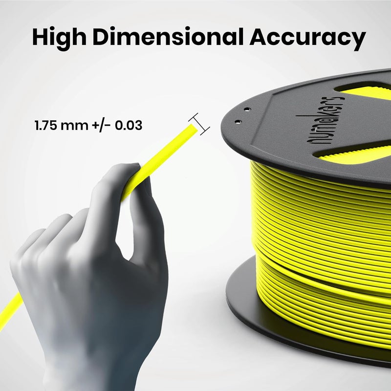 NUMAKERS PLA+ 3D Printer Filament, 1.75mm, Dimensional Accuracy +/- 0.03 mm, 1 kg Spool (2.2 lbs), Compatible with Most FDM Printers (Fluorescent Yellow) - Image 2