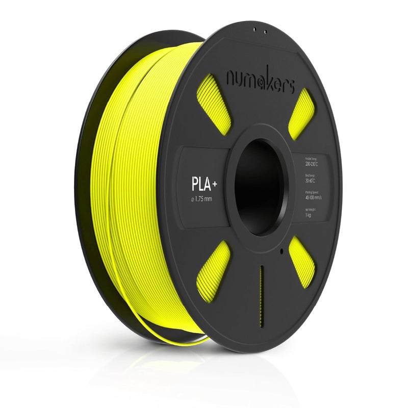 NUMAKERS PLA+ 3D Printer Filament, 1.75mm, Dimensional Accuracy +/- 0.03 mm, 1 kg Spool (2.2 lbs), Compatible with Most FDM Printers (Fluorescent Yellow) - Image 1