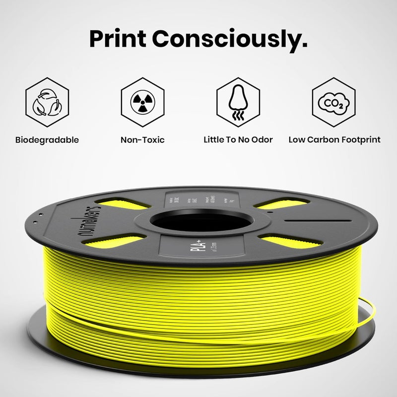 NUMAKERS PLA+ 3D Printer Filament, 1.75mm, Dimensional Accuracy +/- 0.03 mm, 1 kg Spool (2.2 lbs), Compatible with Most FDM Printers (Fluorescent Yellow) - Image 5