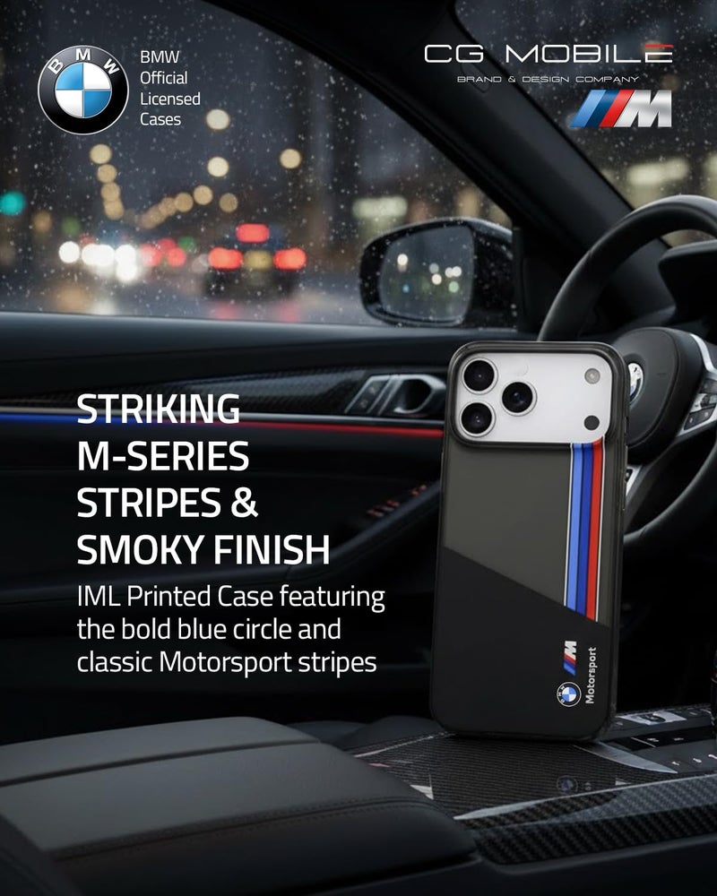 CG MOBILE BMW [Official Licensed] Protective Case Designed for iPhone 17 Pro Max |Motorsport Collection|IML Printed Case with Vertical Stripes - Black - Image 2