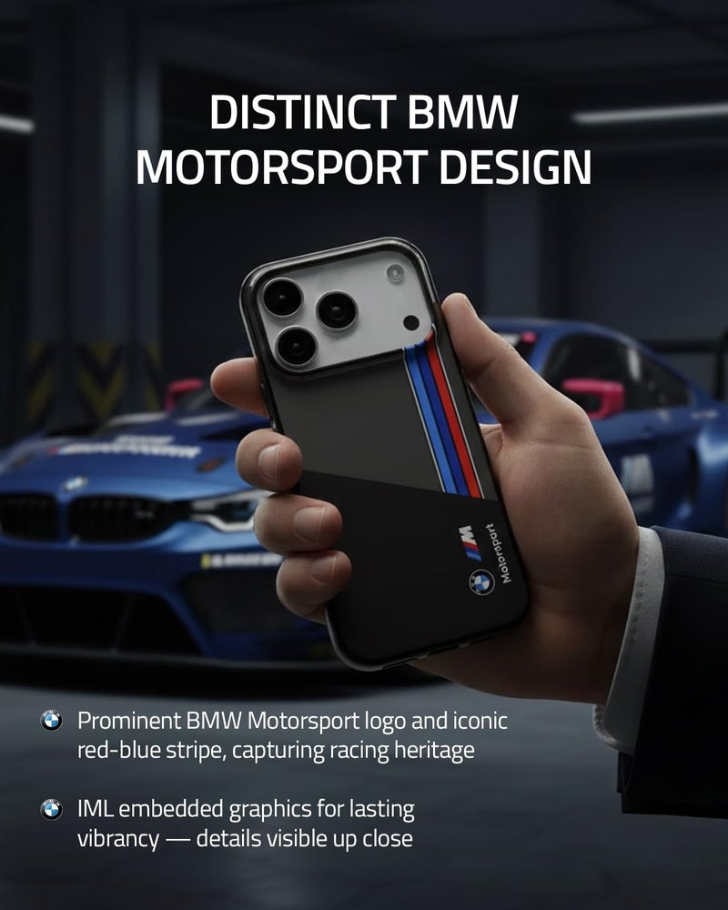 CG MOBILE BMW [Official Licensed] Protective Case Designed for iPhone 17 Pro Max |Motorsport Collection|IML Printed Case with Vertical Stripes - Black - Image 3