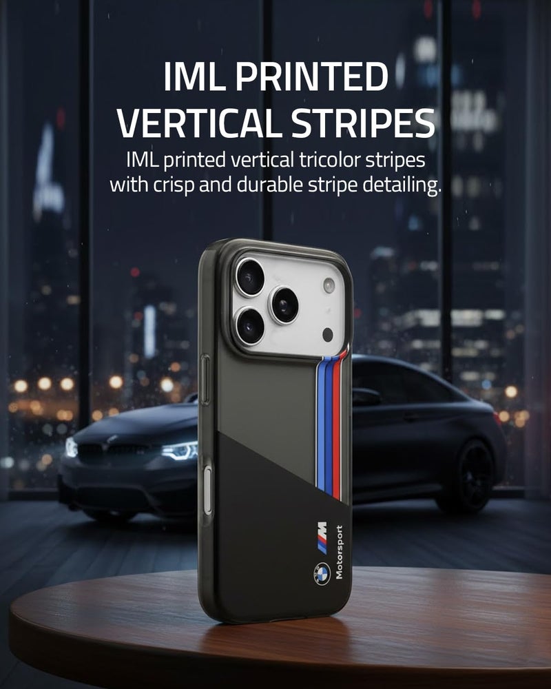 CG MOBILE BMW [Official Licensed] Protective Case Designed for iPhone 17 Pro Max |Motorsport Collection|IML Printed Case with Vertical Stripes - Black - Image 4