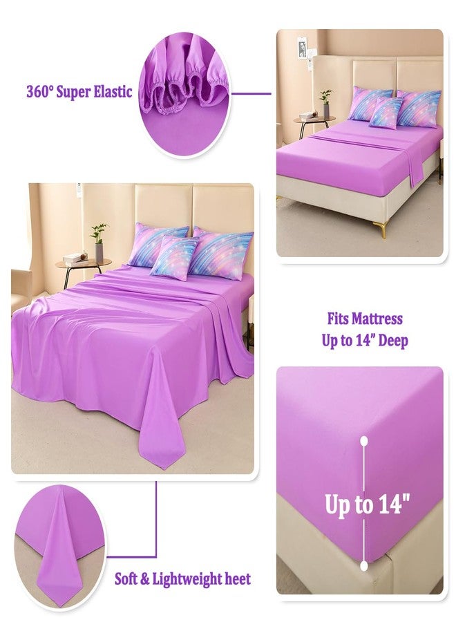 ASKOTU Full Size Bedding Set for Girls, Glitter Rainbow Comforter Set Full, 6 pcs Bed in A Bag Full Size Comforter Sets for Girls Kids, Galaxy Purple Bedding Sets with Sheets - Image 4