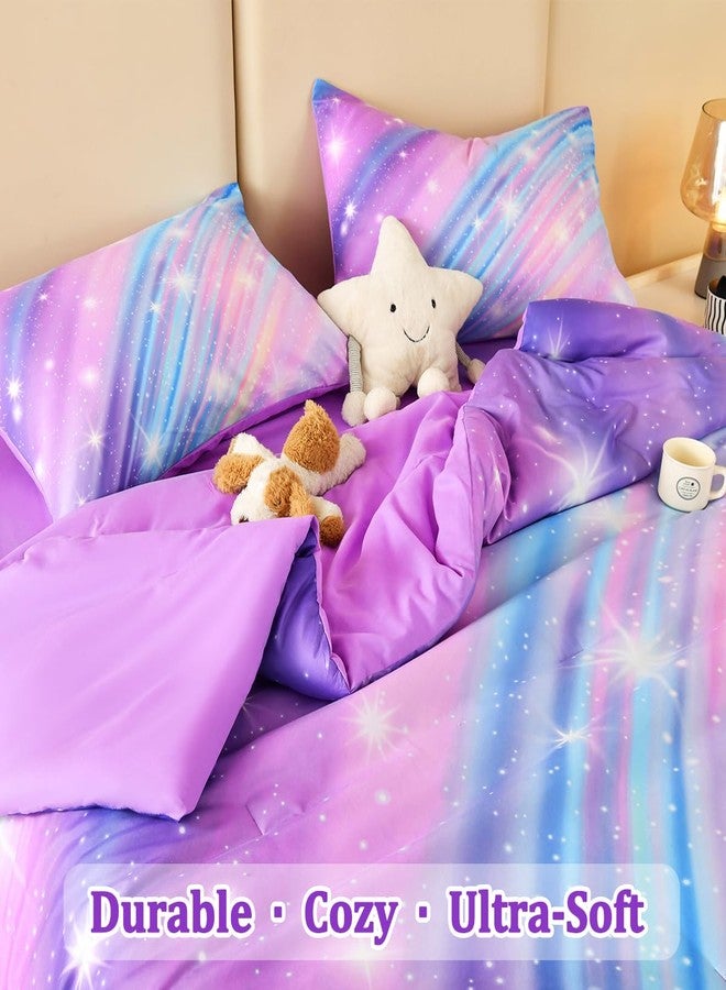 ASKOTU Full Size Bedding Set for Girls, Glitter Rainbow Comforter Set Full, 6 pcs Bed in A Bag Full Size Comforter Sets for Girls Kids, Galaxy Purple Bedding Sets with Sheets - Image 5
