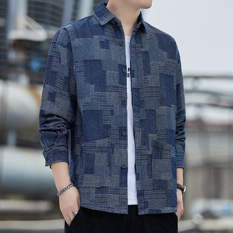 Thin Plus Size Denim Shirt Men'S Workwear Long-Sleeved Shirt Loose Plus Size Large Size Casual Jacket - Image 2