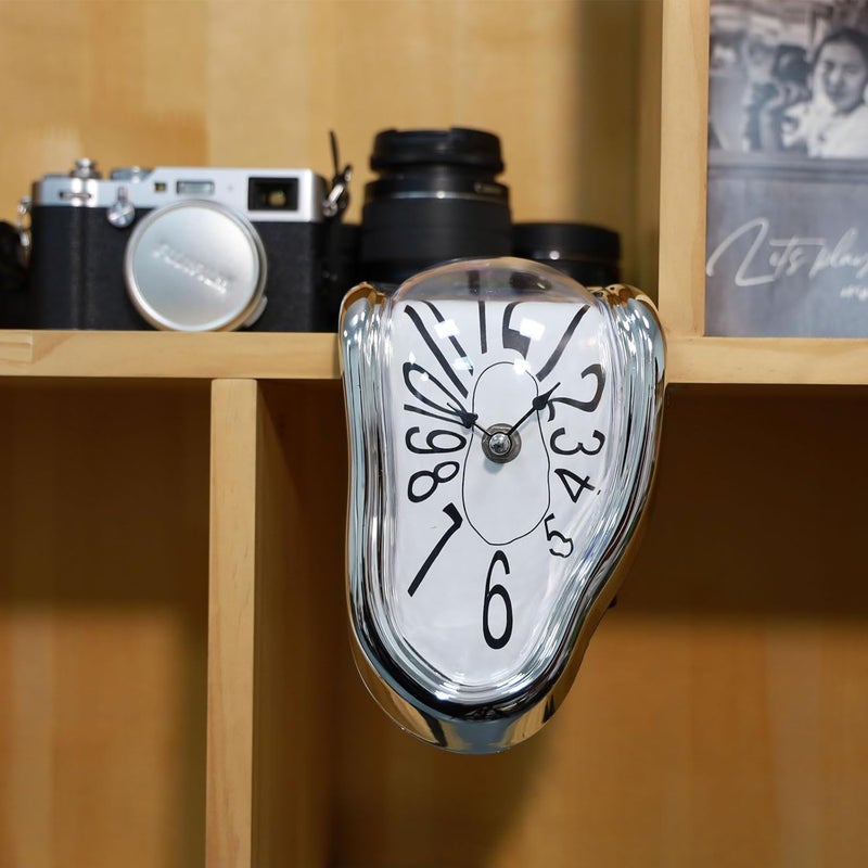FAREVER Melting Clock, Salvador Dali Watch Melted Clock for Decorative Home Office Shelf Desk Table Funny Creative Gift, Arab Silver - Image 5