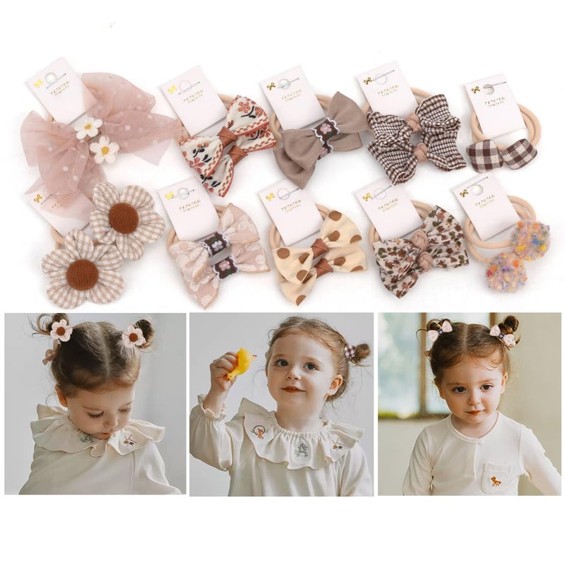 BIANHUAN 10 pairs Hair Ties With Bows 1.2 Inch Small, Ponytail Holders Pigtails Elastic Bands Hair Accessories For [Toddler] Kids [Baby] [Girl]s (Set-E) - Image 1