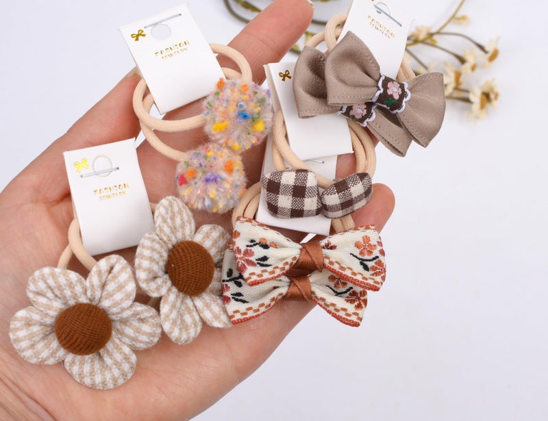 BIANHUAN 10 pairs Hair Ties With Bows 1.2 Inch Small, Ponytail Holders Pigtails Elastic Bands Hair Accessories For [Toddler] Kids [Baby] [Girl]s (Set-E) - Image 2