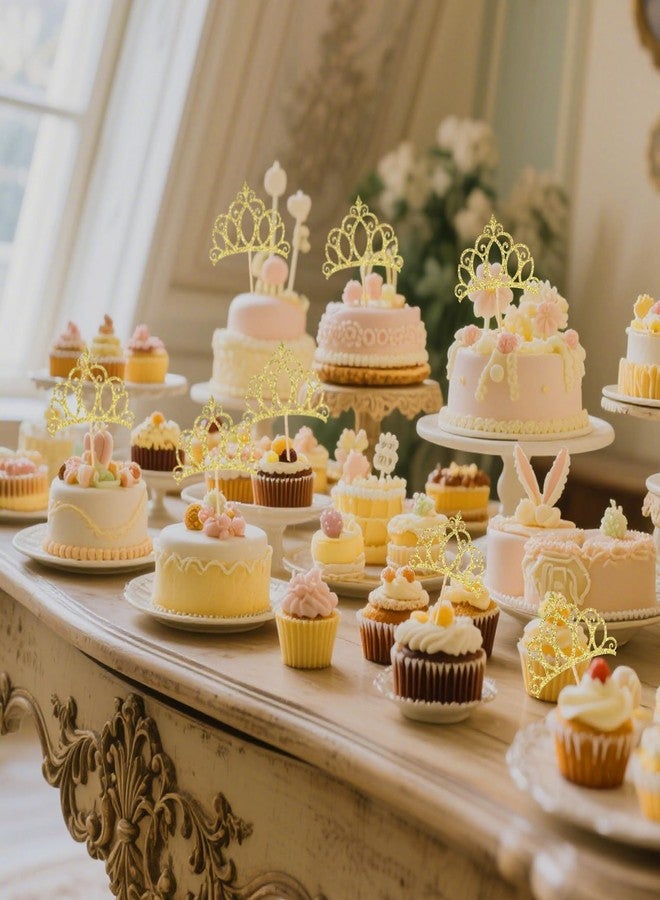 مولين 24 قطعة من زينة الكب كيك على شكل تاج ذهبي من مولين، زينة كب كيك على شكل تاج ملكة لامع، مناسبة لحفلات استقبال المولود الجديد، وحفلات الزفاف، وأعياد الميلاد، ولوازم تزيين الكيك (ذهبي) - Image 5