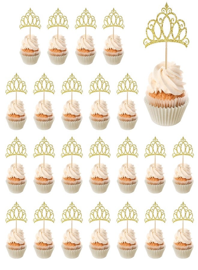 مولين 24 قطعة من زينة الكب كيك على شكل تاج ذهبي من مولين، زينة كب كيك على شكل تاج ملكة لامع، مناسبة لحفلات استقبال المولود الجديد، وحفلات الزفاف، وأعياد الميلاد، ولوازم تزيين الكيك (ذهبي) - Image 1