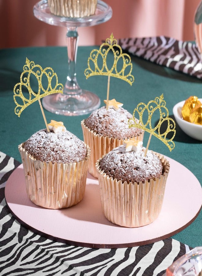 مولين 24 قطعة من زينة الكب كيك على شكل تاج ذهبي من مولين، زينة كب كيك على شكل تاج ملكة لامع، مناسبة لحفلات استقبال المولود الجديد، وحفلات الزفاف، وأعياد الميلاد، ولوازم تزيين الكيك (ذهبي) - Image 2