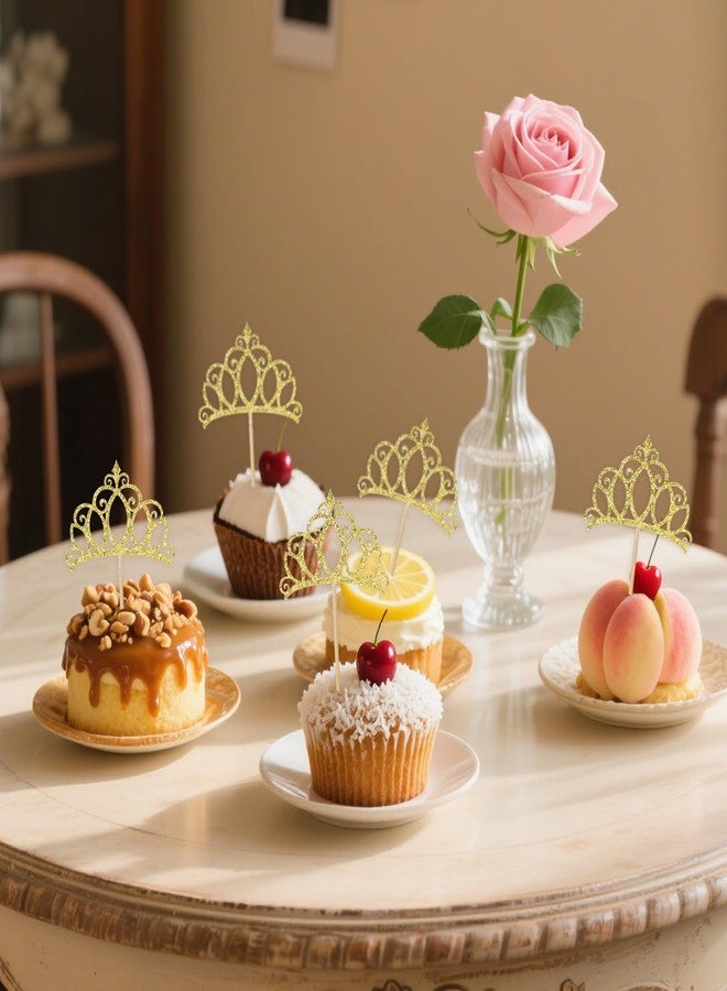 مولين 24 قطعة من زينة الكب كيك على شكل تاج ذهبي من مولين، زينة كب كيك على شكل تاج ملكة لامع، مناسبة لحفلات استقبال المولود الجديد، وحفلات الزفاف، وأعياد الميلاد، ولوازم تزيين الكيك (ذهبي) - Image 4