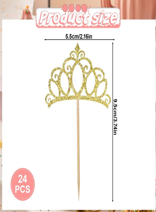 مولين 24 قطعة من زينة الكب كيك على شكل تاج ذهبي من مولين، زينة كب كيك على شكل تاج ملكة لامع، مناسبة لحفلات استقبال المولود الجديد، وحفلات الزفاف، وأعياد الميلاد، ولوازم تزيين الكيك (ذهبي) - Image 3