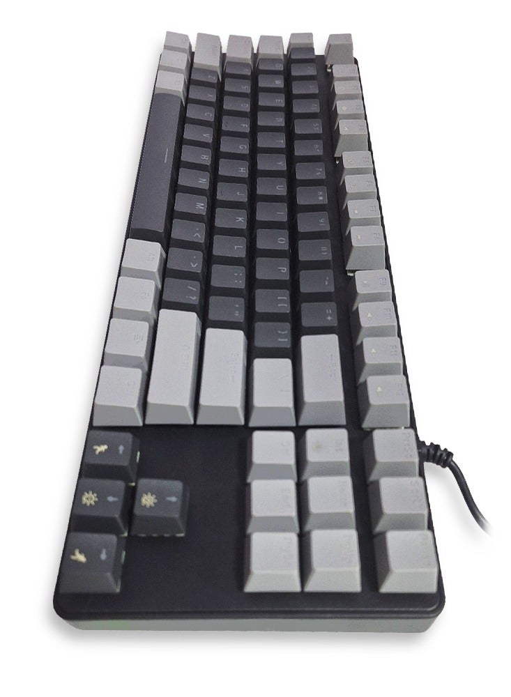 لوحة مفاتيح ألعاب ميكانيكية موديل PPK87 للكمبيوتر واللاب توب (أسود/رمادي) حجم كامل RGB مع 87 مفتاح، كابل USB Speed ​​Interface، مفتاح أزرق، ارتفاع قابل للتعديل لتوفير الراحة لليد أثناء اللعب. يمكن استخدامه في المنزل والمكتب والاستخدام الشخصي. - Image 3