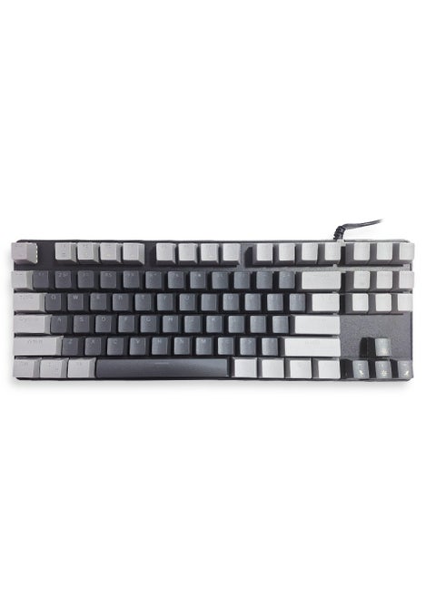 Mechanical Gaming Keyboard, model PPK87 for computer and lap top (black/gray) RGB Full size with 87 key, cable USB Speed interface , Blue switch, adjustable height in to give comfort to the hand while playing . It can be used at home, office and personal use.