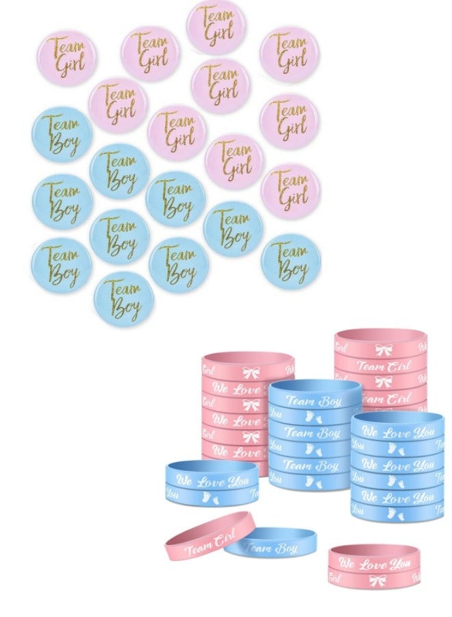 40-Piece Baby Gender Reveal Party Badges and Baby Gender Reveal Bracelets, Team Both Rubber Wristband for Baby Shower Party Games, Party Supplies Gender Reveal Party Favor Supplies - Image 1