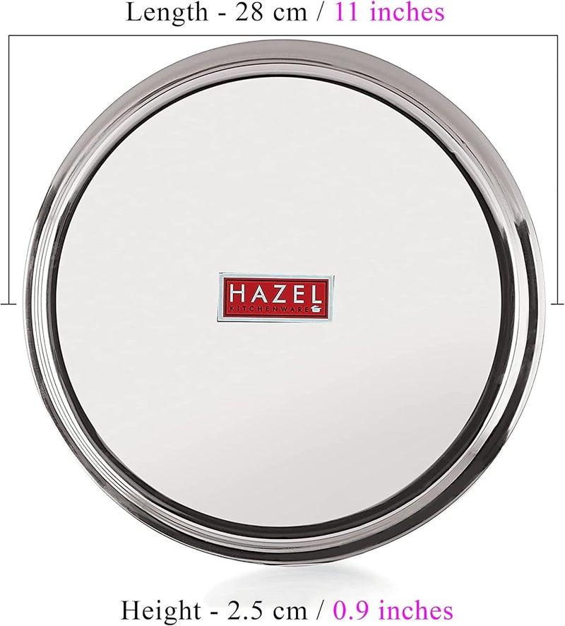 Hazel Stainless Steel Dinner Plates Set of 6  Unbreakable Mirror Finish Thali for Indian Dining  Premium Quality Steel Plates for Meals Serving Camping  Outdoor Use  Dishwasher Safe - Image 4
