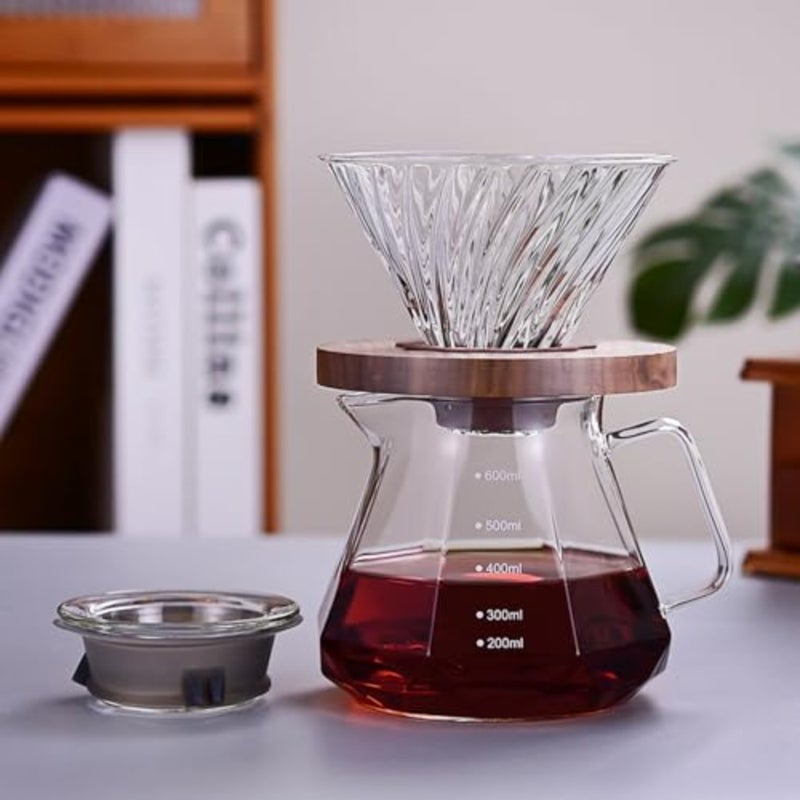 Pour Over Coffee Maker, V60 Coffee Pot 600mL, Glass Drip Filter with Tick Marks, with 40pcs v60 filter - Image 5