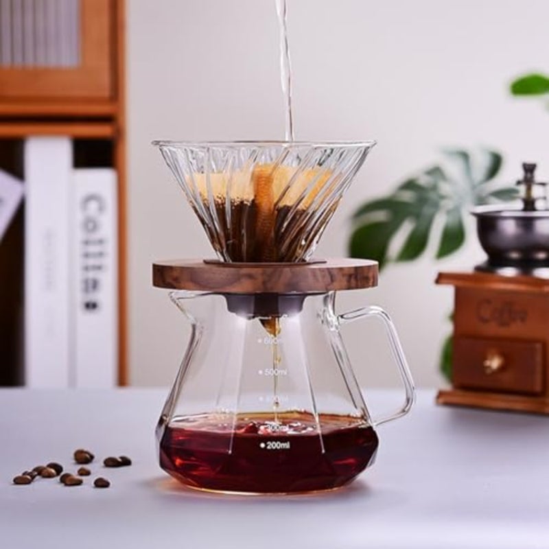Pour Over Coffee Maker, V60 Coffee Pot 600mL, Glass Drip Filter with Tick Marks, with 40pcs v60 filter - Image 3