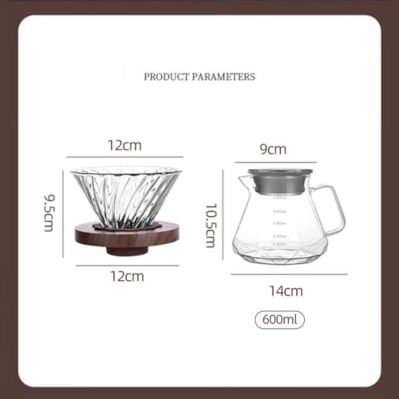 Pour Over Coffee Maker, V60 Coffee Pot 600mL, Glass Drip Filter with Tick Marks, with 40pcs v60 filter - Image 2