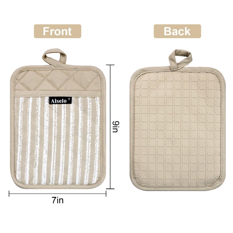 Alselo Silicone Pot Holders Set of 3 Heat Resistant & Non Slip Potholders, Professional Oven Hot Pads with Pockets Mitts for Kitchen Cooking Baking Barbecue (Khaki, 3) - Image 2