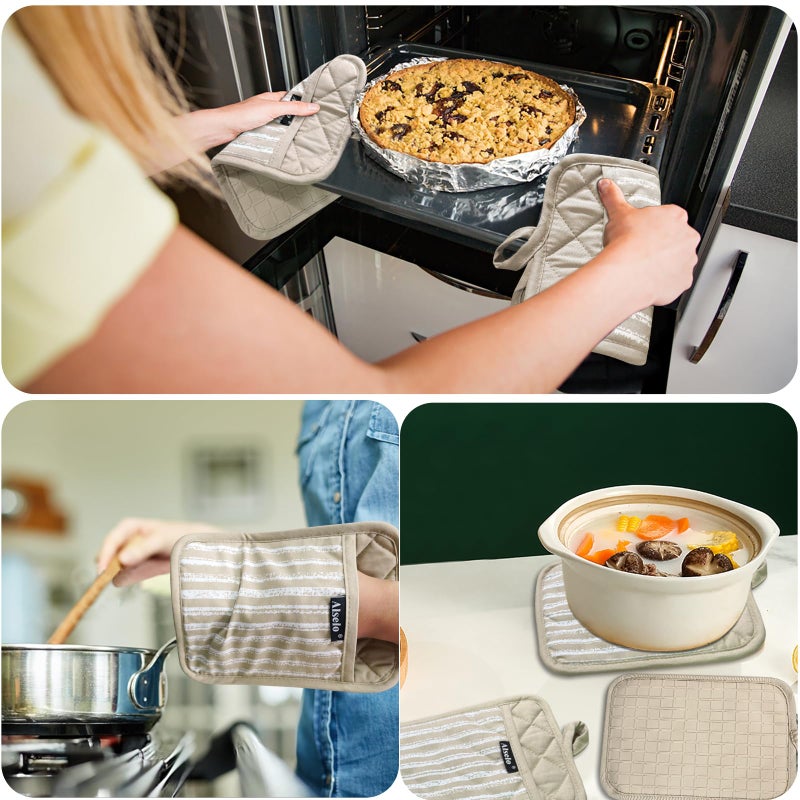 Alselo Silicone Pot Holders Set of 3 Heat Resistant & Non Slip Potholders, Professional Oven Hot Pads with Pockets Mitts for Kitchen Cooking Baking Barbecue (Khaki, 3) - Image 4