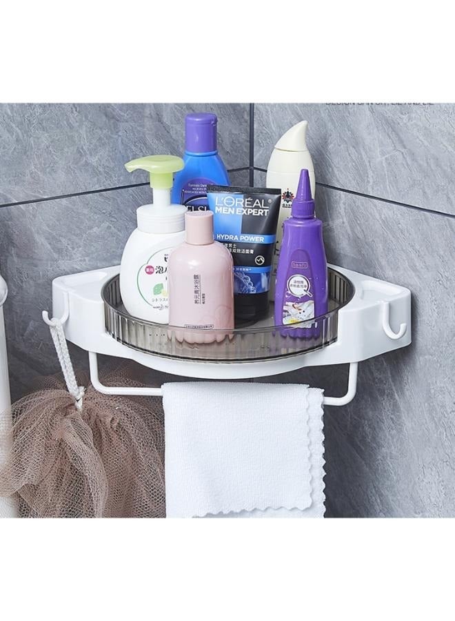 Eoptify Corner Shower Caddy with 360° Rotate Strong Adhesive, 2 Hooks & Towel Bar, Drill-Free Removable Wall-Mounted Organizer for Bathroom & Kitchen Storage - Image 3