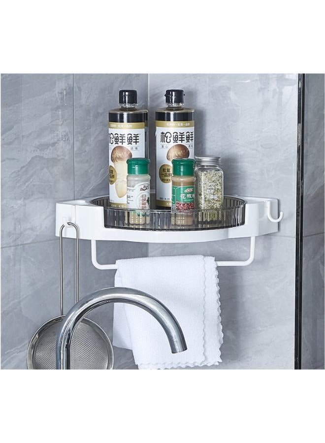 Eoptify Corner Shower Caddy with 360° Rotate Strong Adhesive, 2 Hooks & Towel Bar, Drill-Free Removable Wall-Mounted Organizer for Bathroom & Kitchen Storage - Image 5