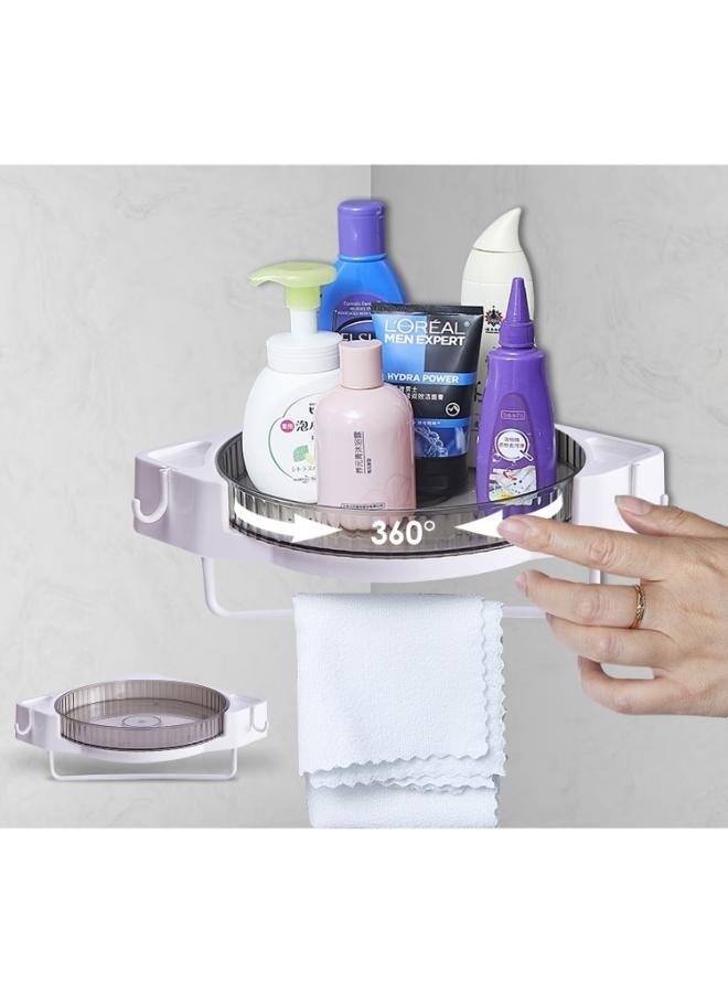 Eoptify Corner Shower Caddy with 360° Rotate Strong Adhesive, 2 Hooks & Towel Bar, Drill-Free Removable Wall-Mounted Organizer for Bathroom & Kitchen Storage - Image 4