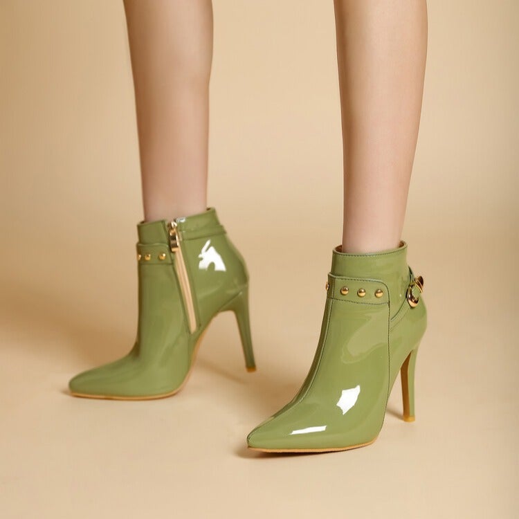 Dropshopping2022 New Fashion Stiletto Heel Pointed Toe Women'S Shoes 33-50 Metal Rivet Low Boots Tide - Image 5