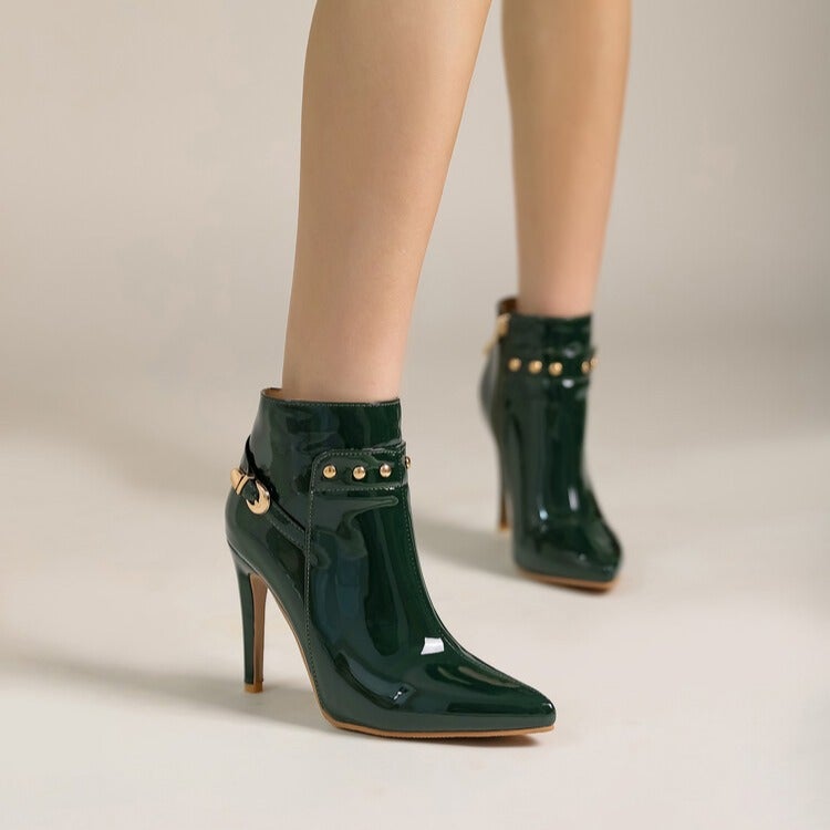 Dropshopping2022 New Fashion Stiletto Heel Pointed Toe Women'S Shoes 33-50 Metal Rivet Low Boots Tide - Image 4