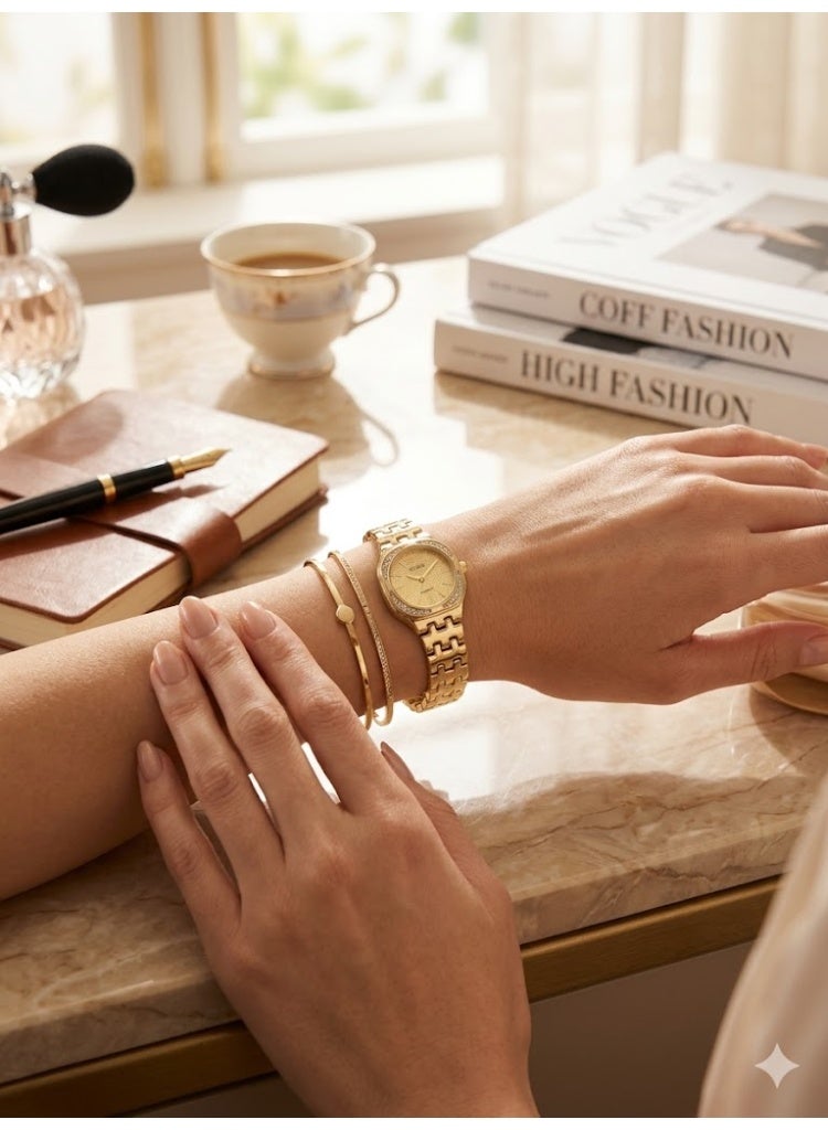 GUESS Women's Gold-Tone Dress Watch with Crystal Bezel and Champagne Textured Dial - Image 2