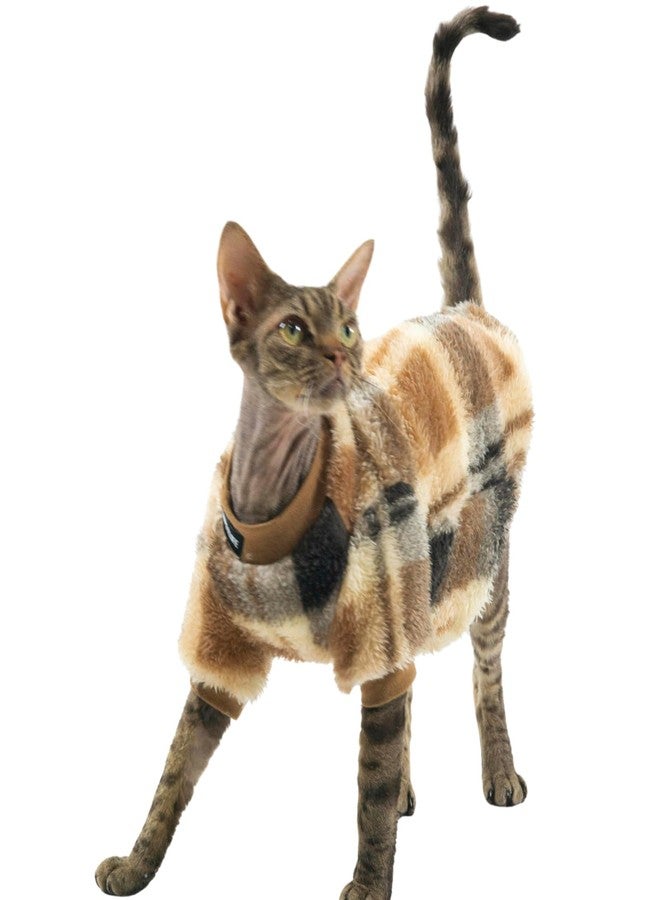 Urnat Cat Double-Sided Fleece Clothes, Soft Warm Winter Jumpsuit Sweater Shirt Clothing for Hairless Sphynx, Devon & All Indoor Kittens (Khaki,L) - Image 1