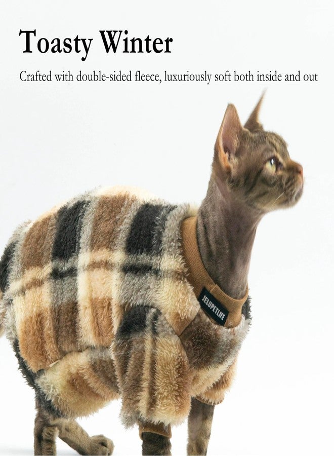 Urnat Cat Double-Sided Fleece Clothes, Soft Warm Winter Jumpsuit Sweater Shirt Clothing for Hairless Sphynx, Devon & All Indoor Kittens (Khaki,L) - Image 2