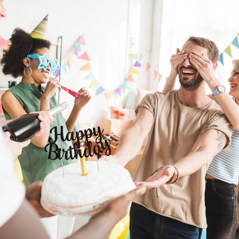 بيشيدا Beishida Black Happy Birthday Cake Topper عيد ميلاد سعيد كعكة عيد ميلاد ديكور ديكور عيد ميلاد زخرفة مستلزمات صور كشك الصور - Image 4