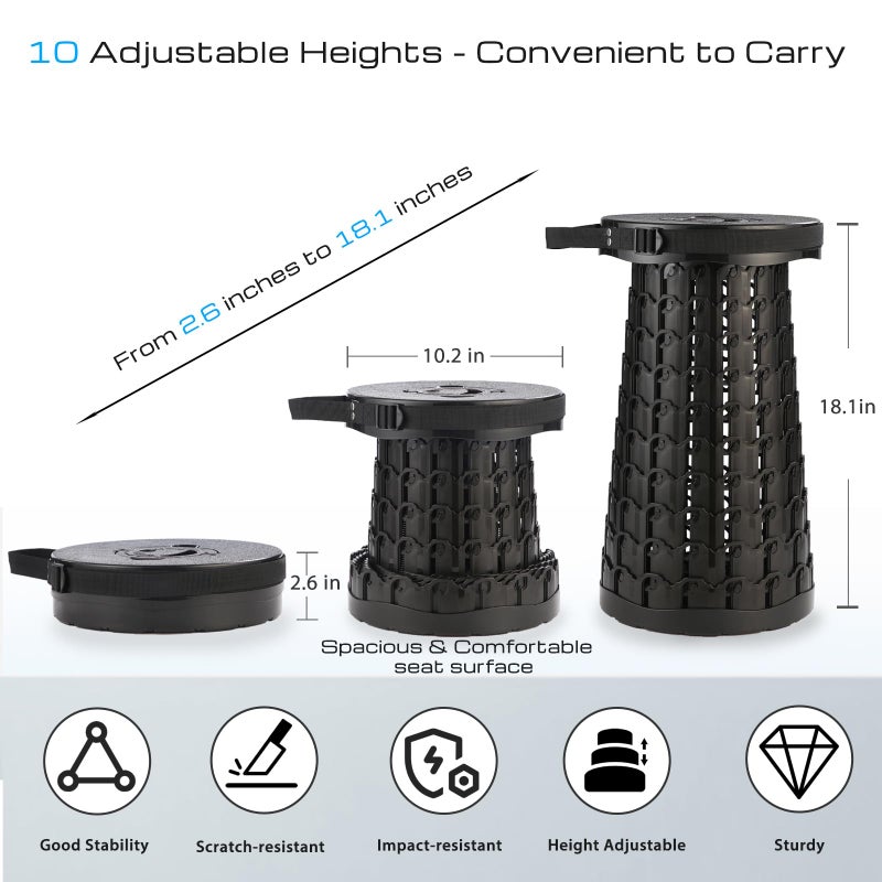 KOKSRY Upgraded 18-Inch Collapsible Stool with Cushion, 800lbs Capacity, Heavy Duty Yet Lightweight, Taller Portable Retractable Folding Stool for Adults for Camping, Fishing, Hiking, Travel, BBQ - Image 4