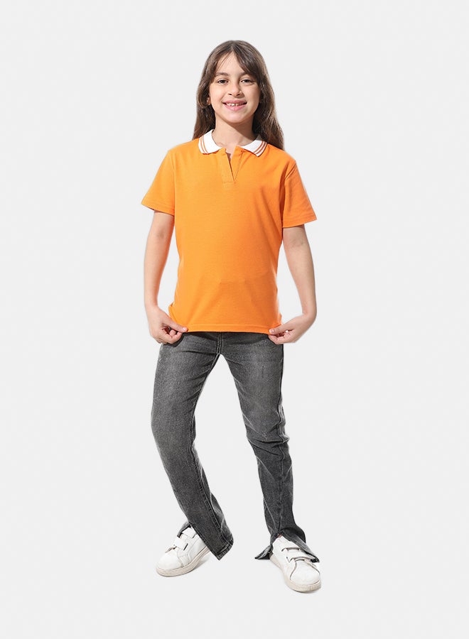 Andora Johnny Collar Pique Polo Shirt _ Orange & White - Image 5