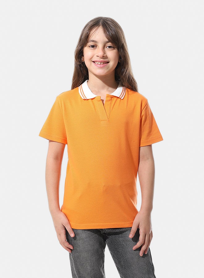 Andora Johnny Collar Pique Polo Shirt _ Orange & White - Image 1