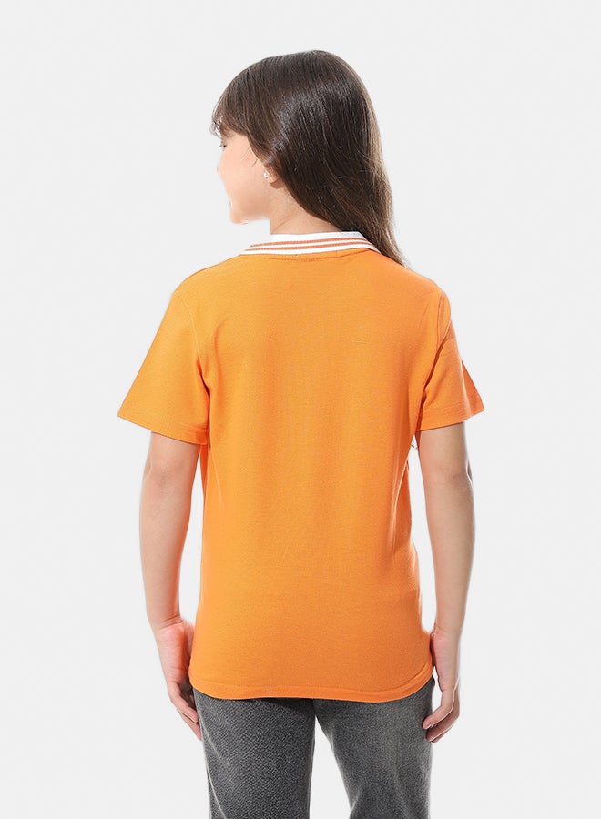 Andora Johnny Collar Pique Polo Shirt _ Orange & White - Image 4
