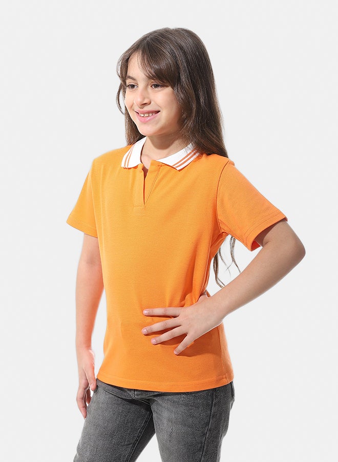 Andora Johnny Collar Pique Polo Shirt _ Orange & White - Image 2