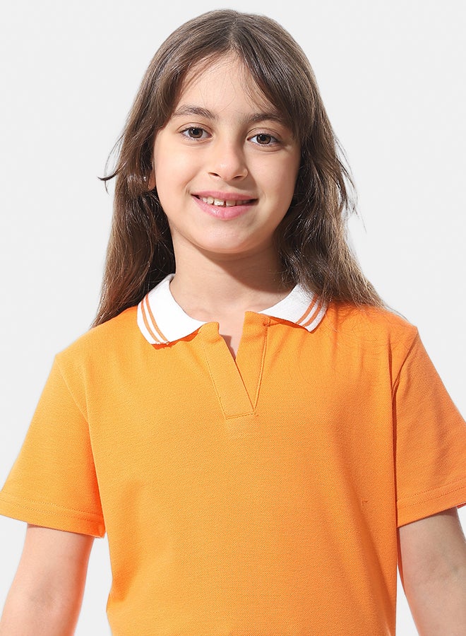 Andora Johnny Collar Pique Polo Shirt _ Orange & White - Image 3