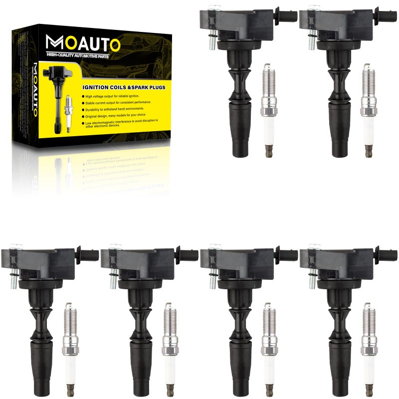 MOAUTO Set of 6 Ignition Coils Pack UF830 12666339 6 PCS Iridium Spark Plugs Compatible with Buick LaCrosse Cadillac ATS CT6 CTS XT5 Chevrolet Camaro GMC Canyon 28L 36L V6