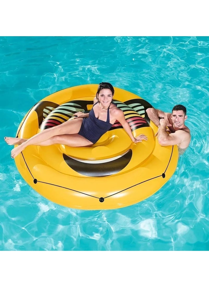 Bestway - 43139-Inflatable Pool Float Summer Stylez Giant Emoji Island Φ1.88m / Φ74", Yellow - Image 1
