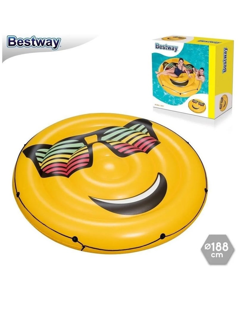 Bestway - 43139-Inflatable Pool Float Summer Stylez Giant Emoji Island Φ1.88m / Φ74", Yellow - Image 1